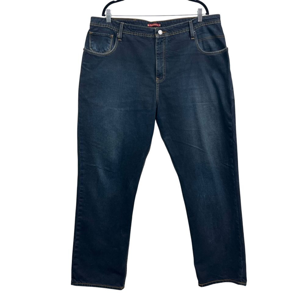 Russell Simmons Men Jeans Straight Leg 5 Pocket Zip Fly Dark Blue Wash Sz 40x32*